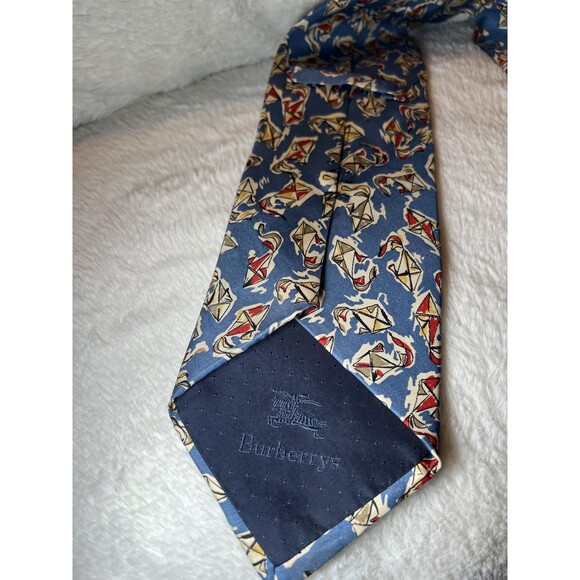 Vintage Genuine Burberry Blue Neck Tie ~ Go Fly ~ 100% Silk Hand Sewn in USA - Picture 7 of 10